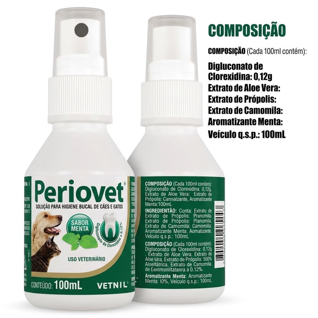 Periovet Spray 100 Ml - Vetnil- contra mau hálito cachorros e gatos