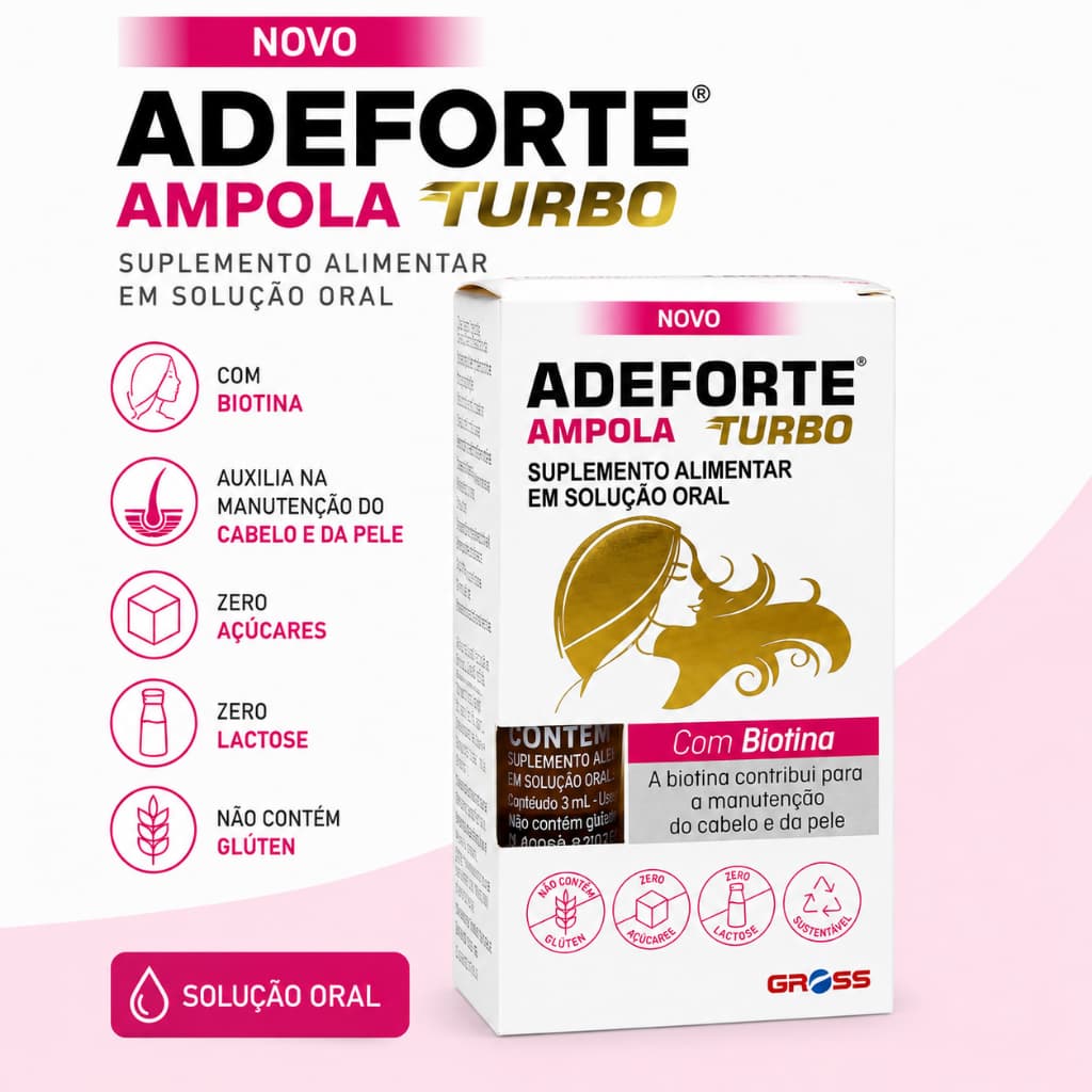 Adeforte Ampola Turbo Com Biotina Solução Oral Suplemento Alimentar Para Cabelos Pele e Unhas Original