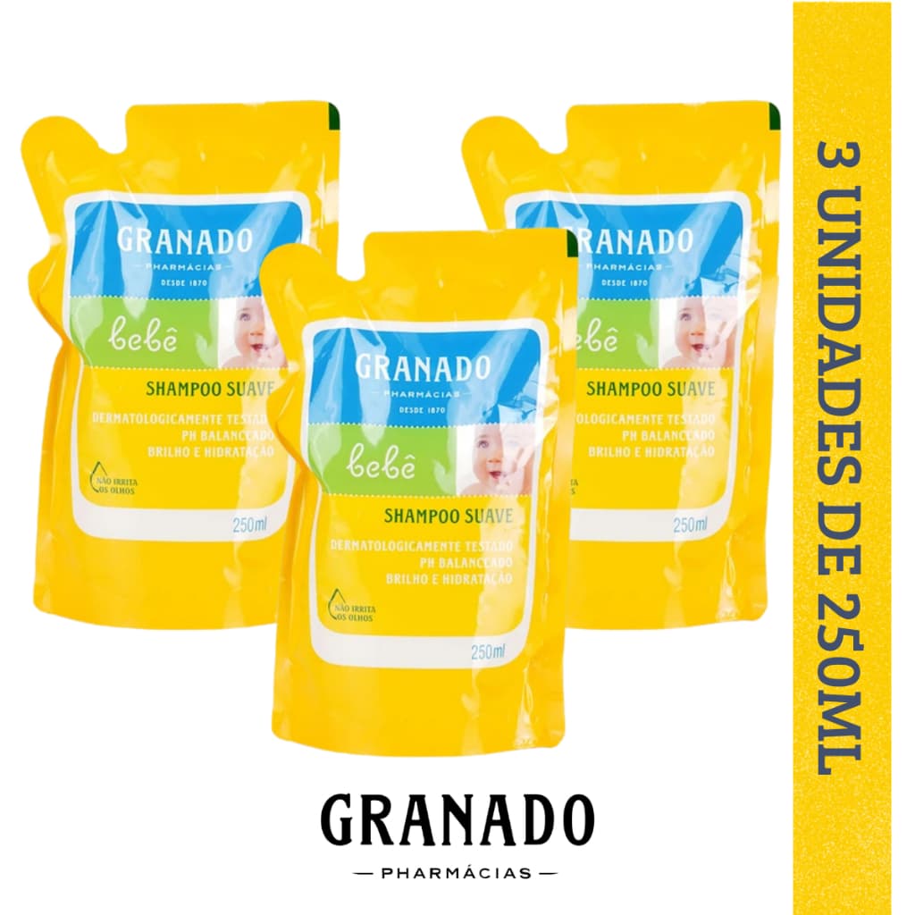 Kit 3 Refil Shampoo Suave Granado Bebê Tradicional 250ml