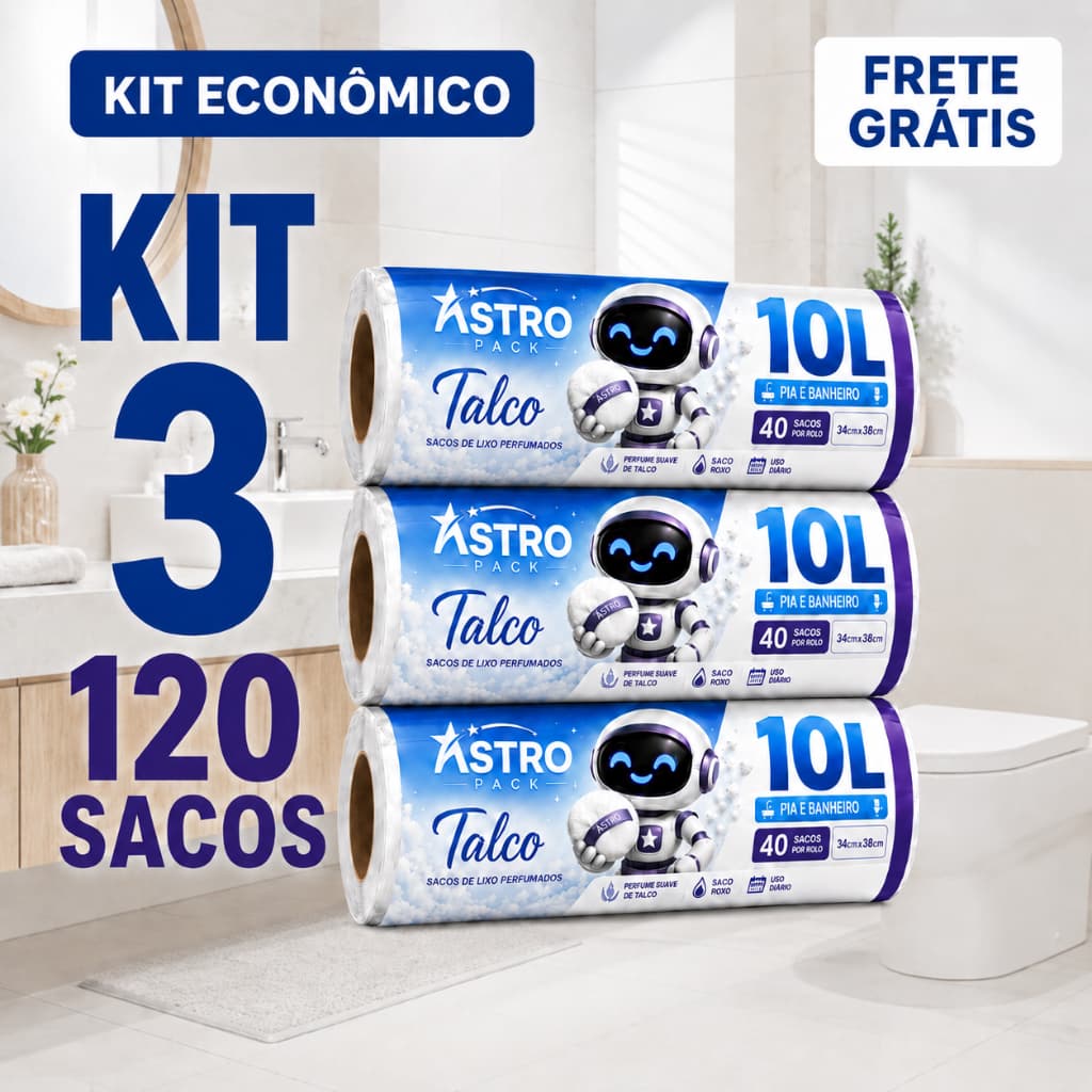 Saco de Lixo Perfumado 10L 120 Unidades Kit Econômico Cheiro Talco Anti Odor Banheiro Pia Cozinha