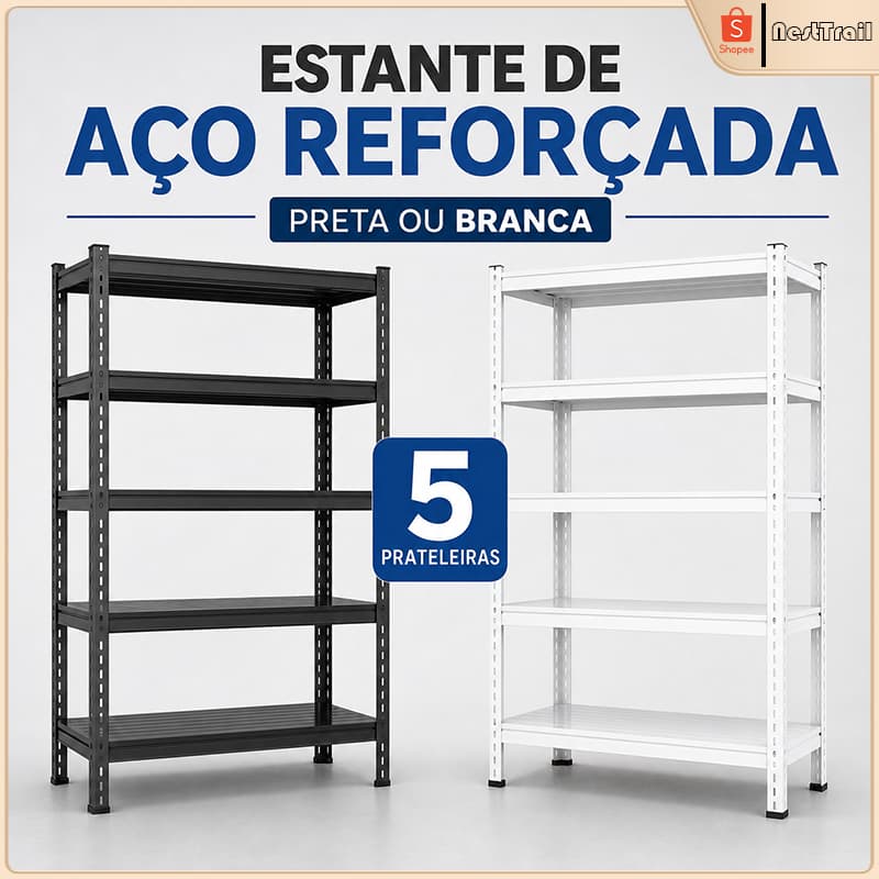 Estante Organizadora de Aço Reforçado, Prateleira Multiuso para Garagem, Depósito, Cozinha, Lavanderia e Escritório