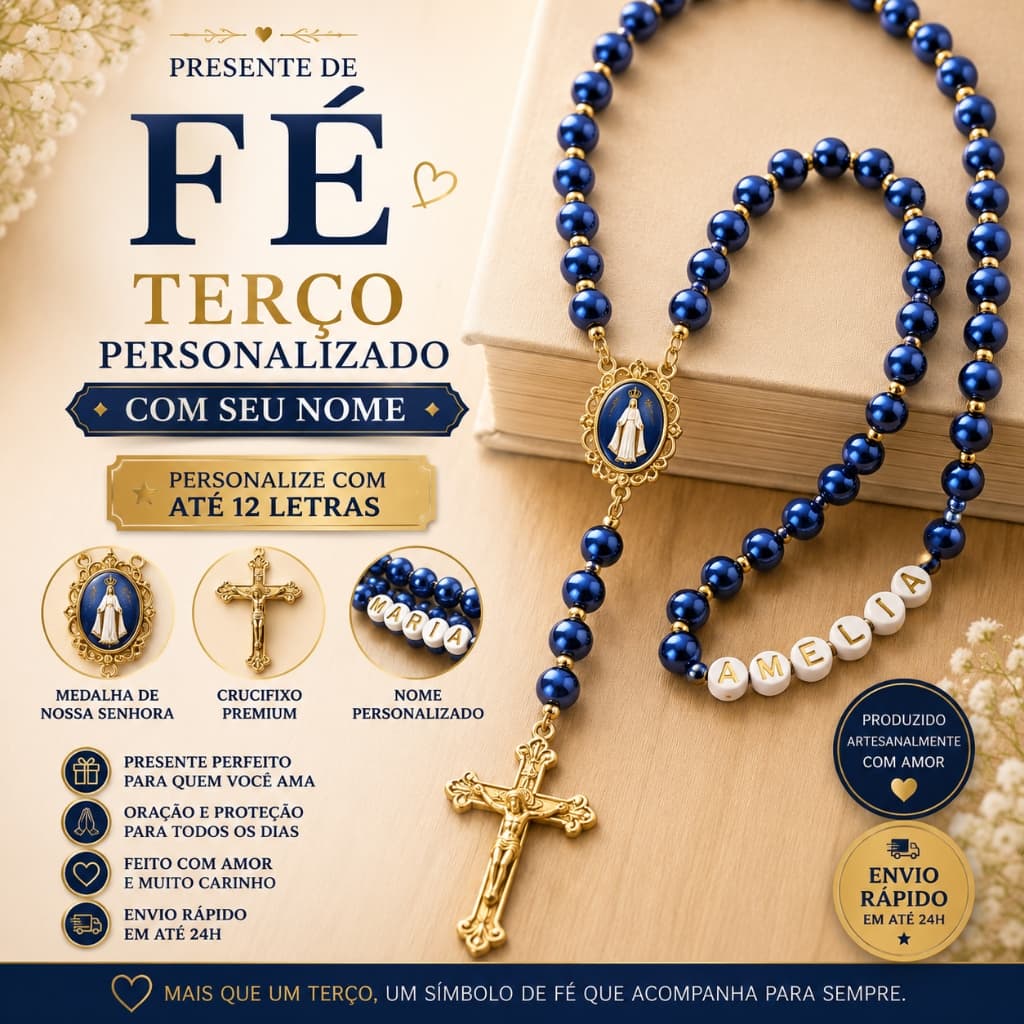 Kit 2 Terços Católicos Personalizados com Nome | Nossa Senhora Aparecida | Presente Religioso