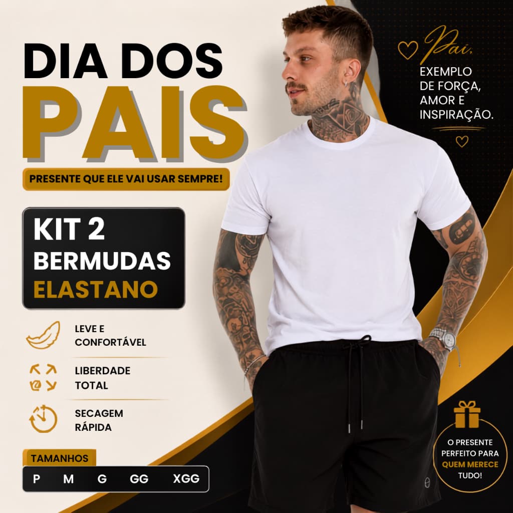 Kit 2 Bermudas Masculina Poliéster Elastano Academia Praia Casual Secagem Rápida Bolso Conforto Premium Cós Elástico