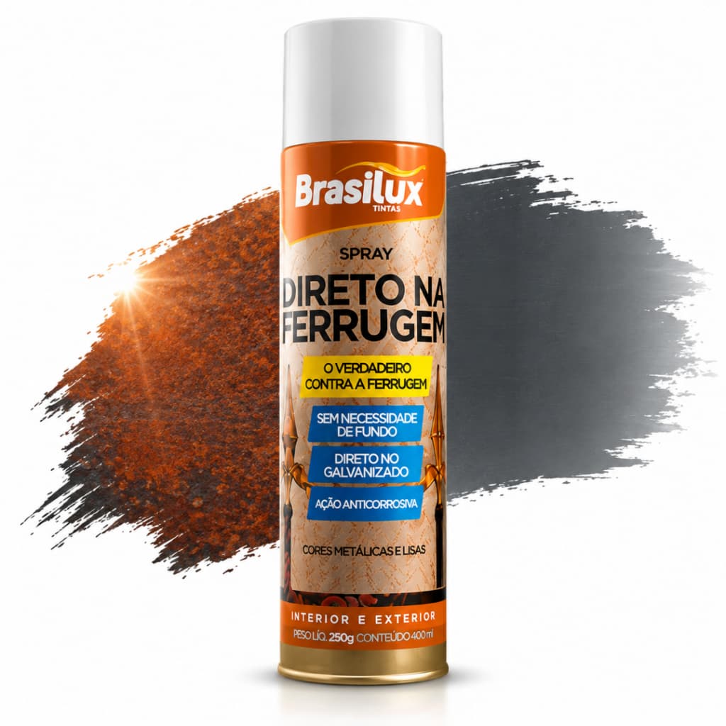 Tinta Spray Brasilux Direto na Ferrugem 400ml – Anticorrosiva para Metal e Galvanizado