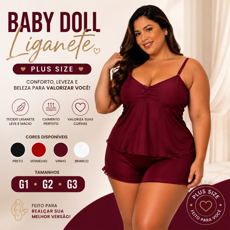 Baby Doll Short Doll Plus Size Pijama Feminino Confortavél