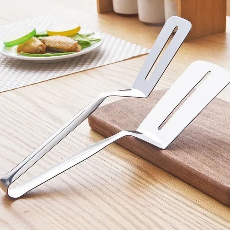 Espátula Pinça Dupla Inox 2 Em 1 Pegador E Espátula Cozinha Profissional Resistente Carne Pizza Lasanha Massas Pão