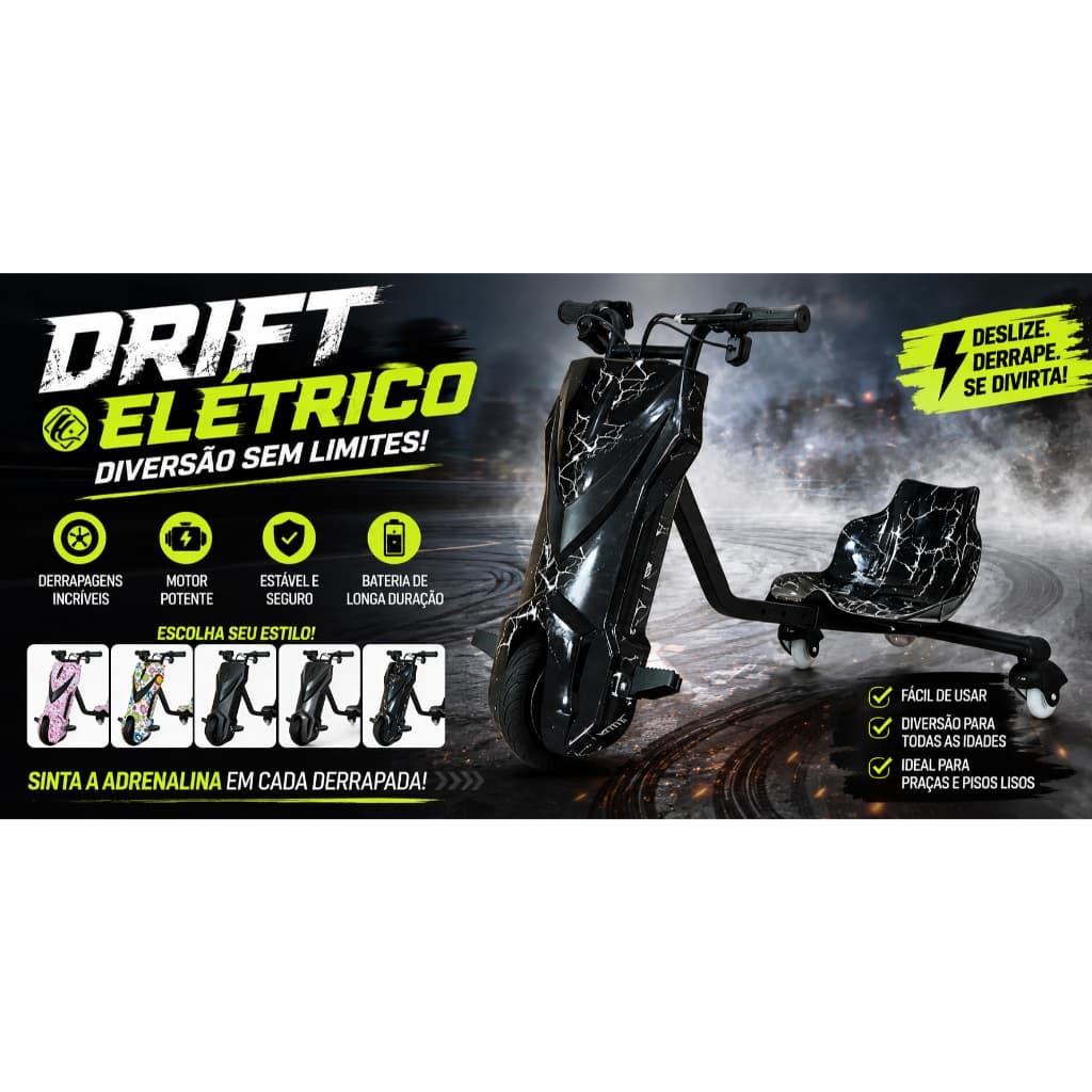 Triciclo Elétrico Drift 3 Velocidades 250w/350w Bluetooth Led Infantil e Adulto