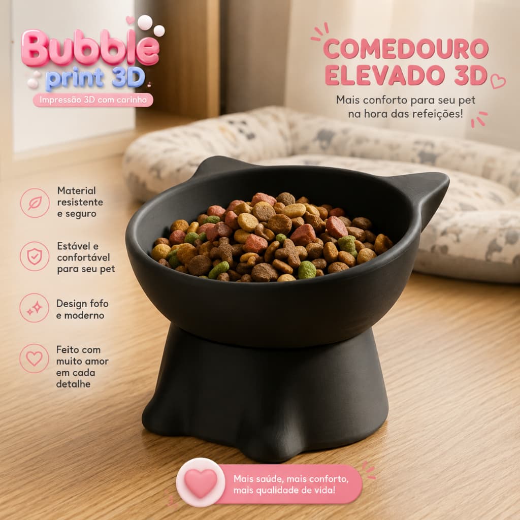 Comedouro Elevado Pet Gato Cachorro Tigela Ergonômica em Formato De Gato