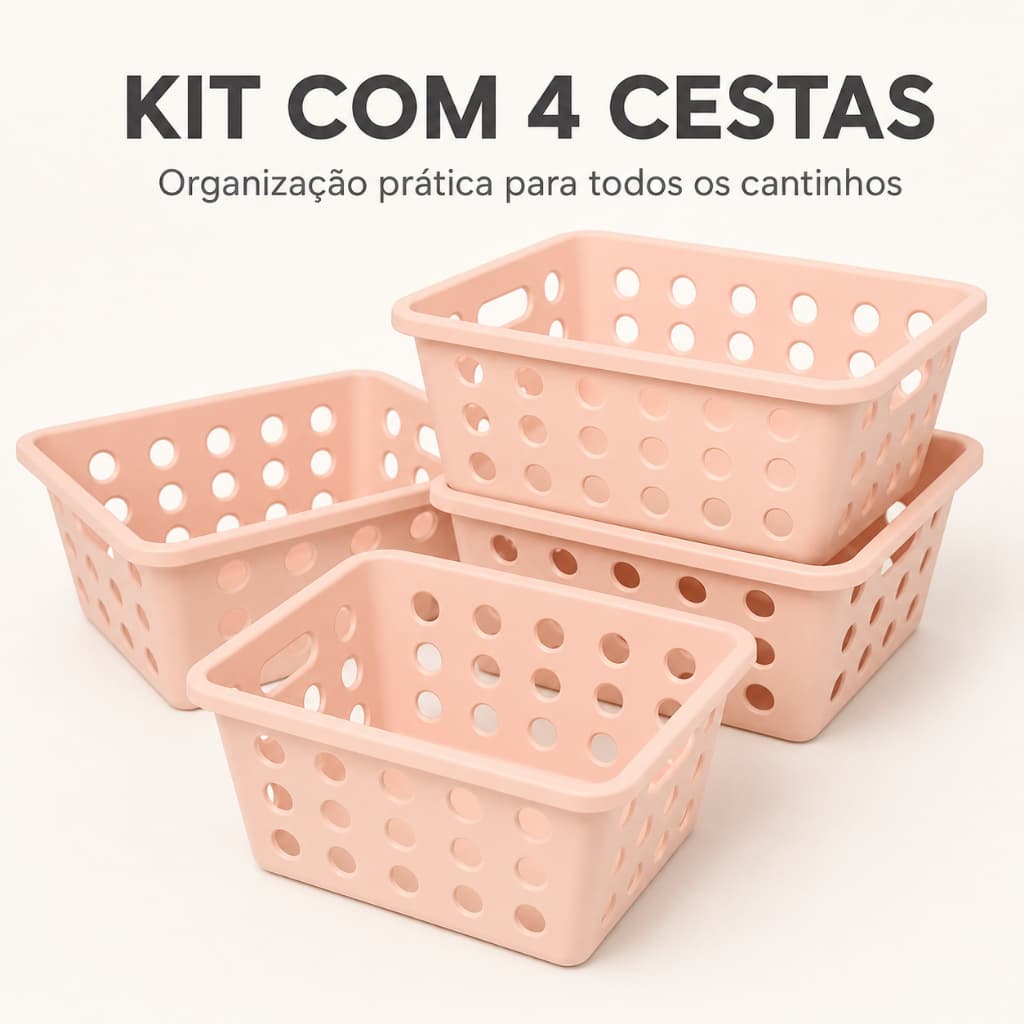 Kit 4 Cestas Organizadoras Coza One Pequenas 1,2L Rosa
