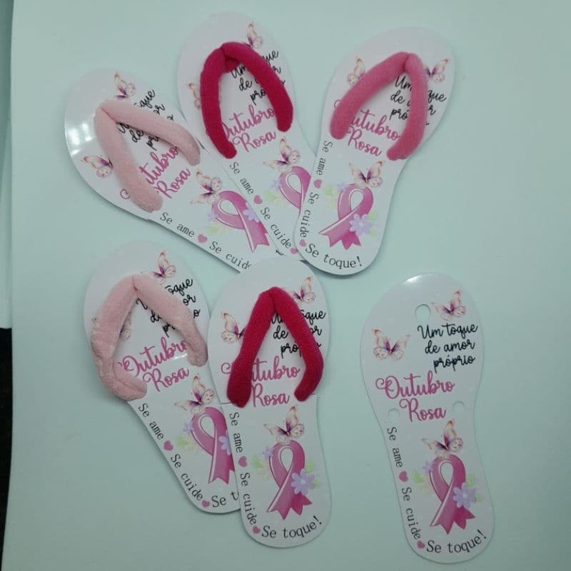 Lembrancinha Outubro Rosa Feminina Chinelinho de Papel com Xuxinha de Cabelo | Campanha Conscientização