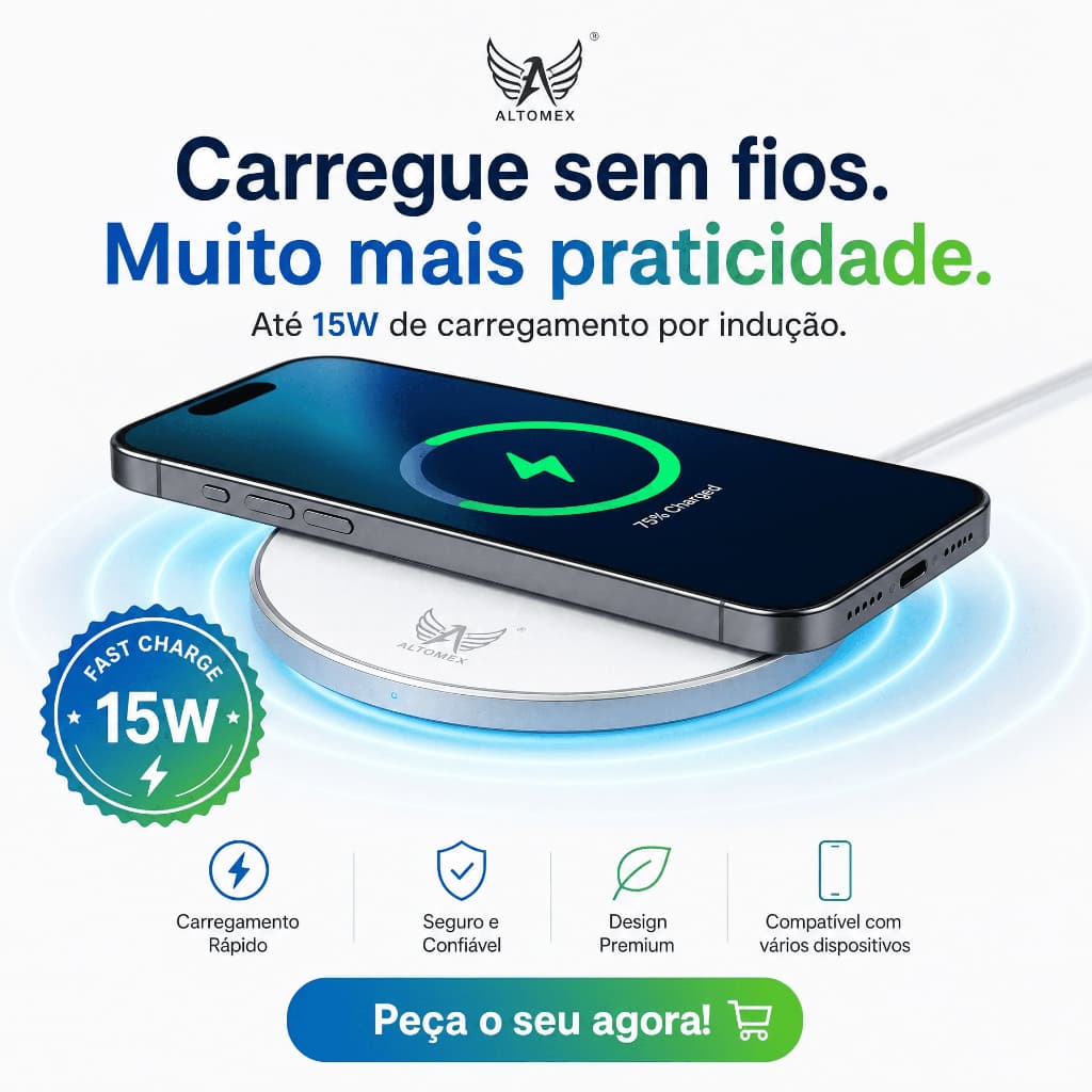 Carregador Sem Fio por Indução 15W Altomex AW-69 com LED Qi Cores Sortidas
