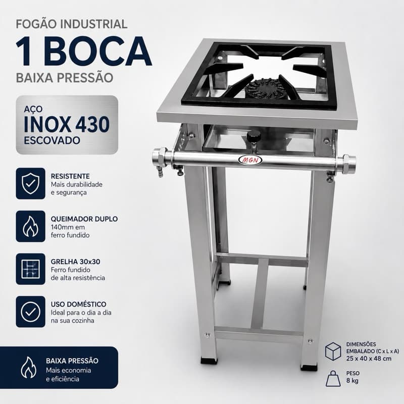 Fogão Industrial Inox Baixa Pressao 1 Boca Cozinha Industrial Promoção