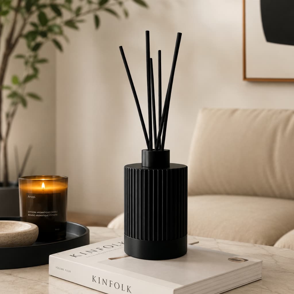 Difusor de Ambiente Japandi Preto Canelado Decorativo Minimalista