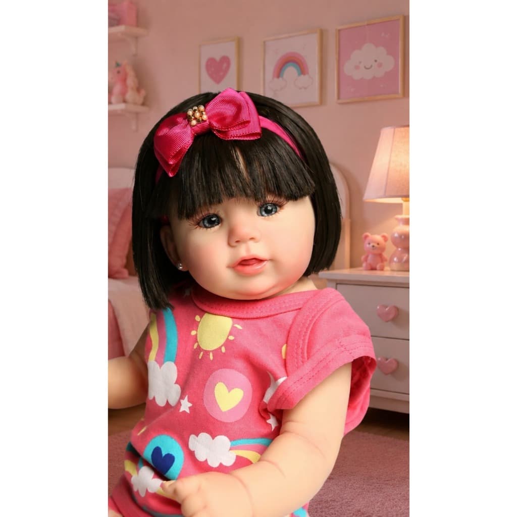 Boneca Bebê Reborn Abigail Sorrindo Cabelo Castanho Escuro- Mundo KIds