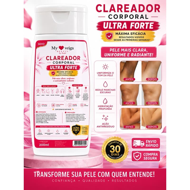 Clareador Corporal Ultra Forte My Loveiga 200ml Para Virilha Axilas Joelhos Cotovelos Pele Uniforme