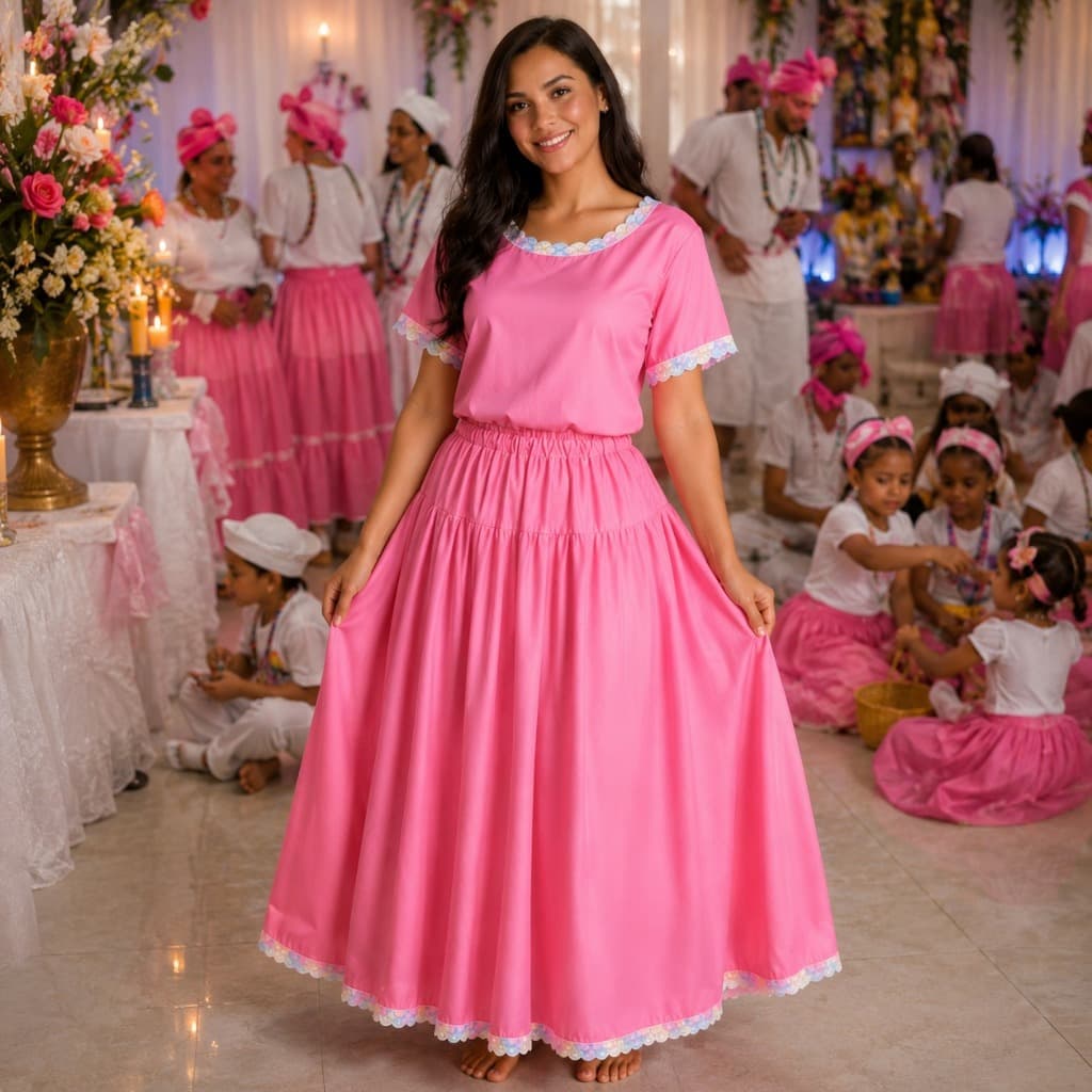 Conjunto Erê Feminino Umbanda Candomblé Saia + Camisú Com Renda Colorida do P Ao GG