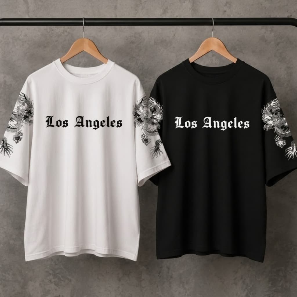 Kit 2 Camisetas Oversized Masculina Streetwear Los Angeles Dragão 100% Algodão