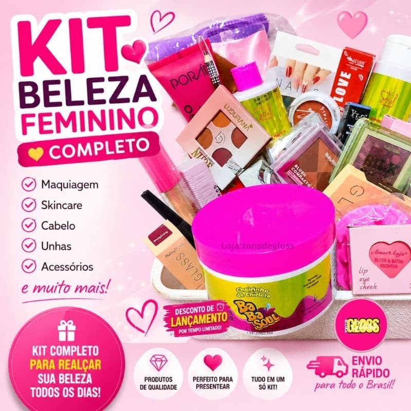 Kit Beleza Completa feminino Caixinha Surpresa Maquiagem Acessórios Skincare Produtos Capilares Presente Feminino fofo