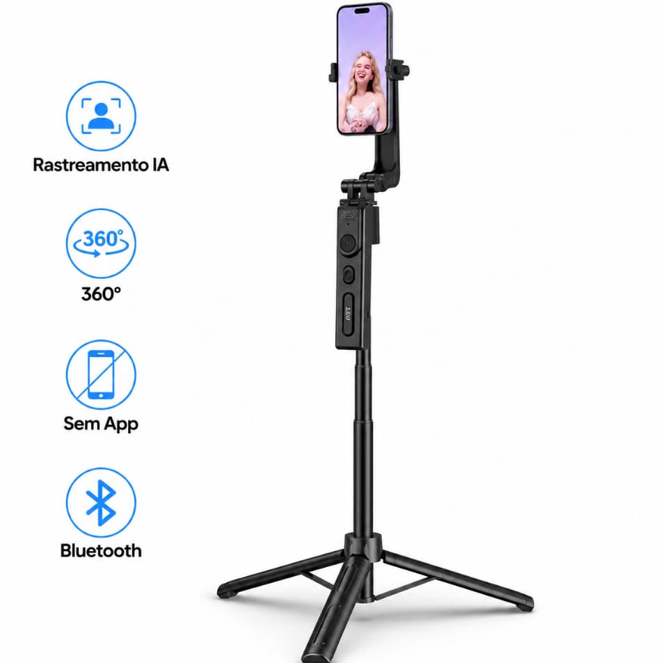 Tripé Inteligente Auto Tracking 360° Com Sensor IA Segue Pessoa Controle Bluetooth Selfie