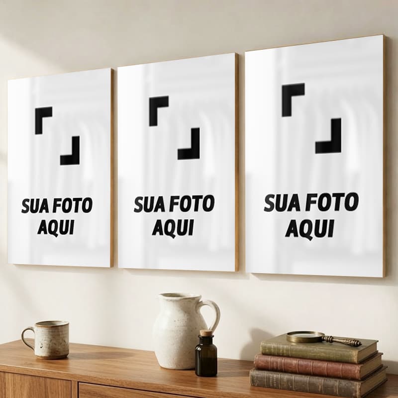 Kit 03 Quadros Decorativos Sua Foto A4, Personalizado, Presente, Aniversário, Casal - 20x28