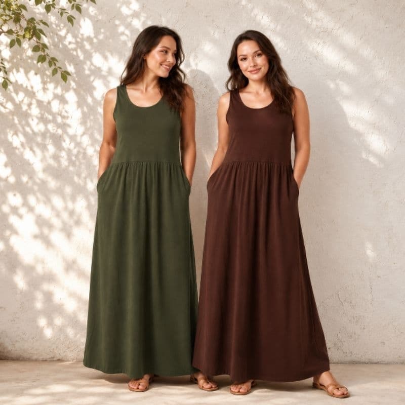 Vestido Longo Soltinho Feminino com Bolsos