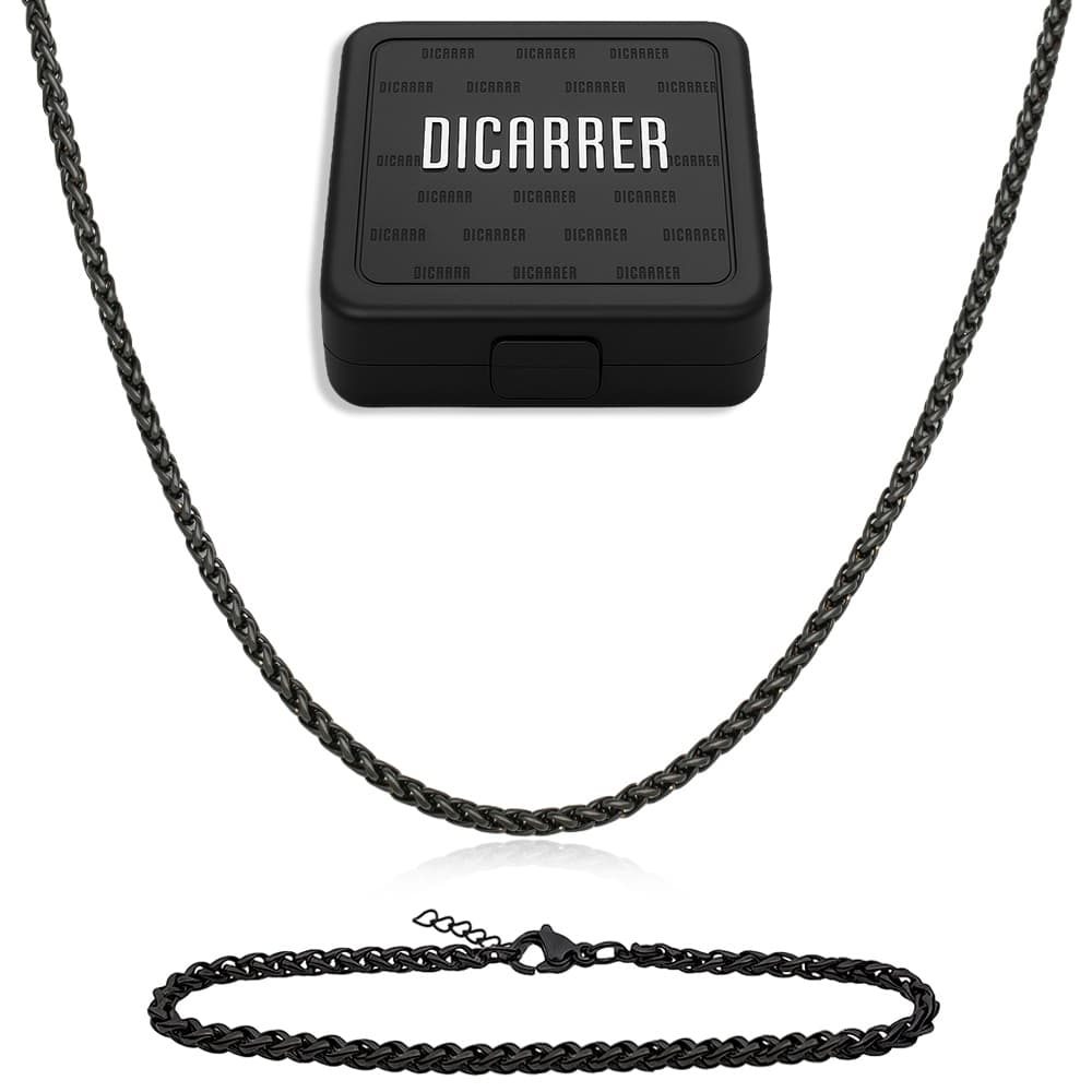 Conjunto Corrente Pulseira Preto 3mm Trançado CNJ-9 Aço Inox 316L