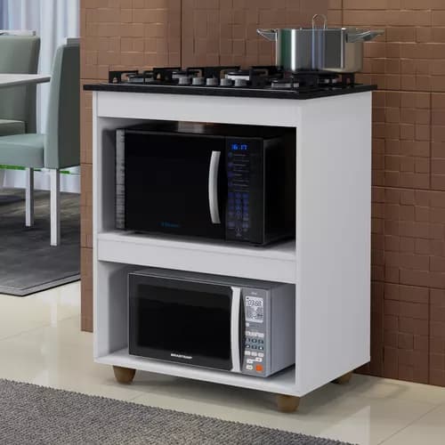 Balcão de Cozinha Kaiki Turim com Prateleira e Recorte para Cooktop