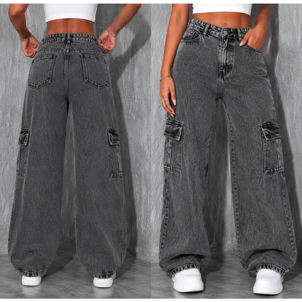 Calça Cargo Grafite Juvenil Wide Leg 10 ao 16; 34 ao 44 100% Algodão Premium