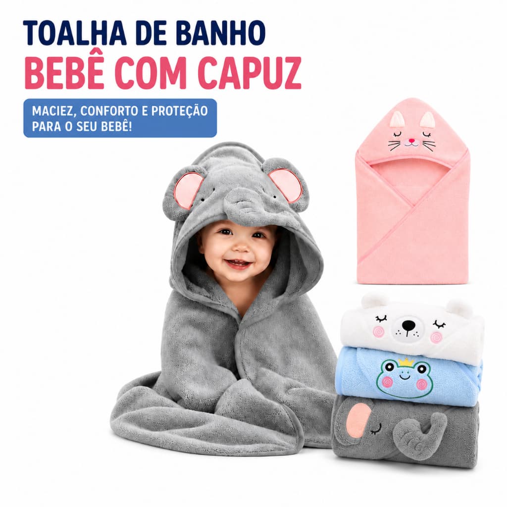 Toalha Bebê Com Capuz Menino Menina Banho Animais Rosa Azul nene bebe nenem