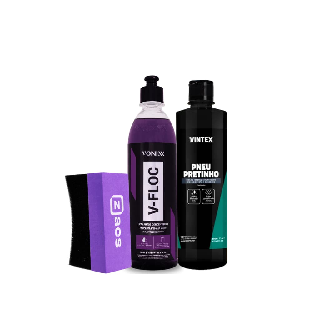 Kit Shampoo V-Floc Pneu Pretinho Vonixx Aplicador Pneu Zacs