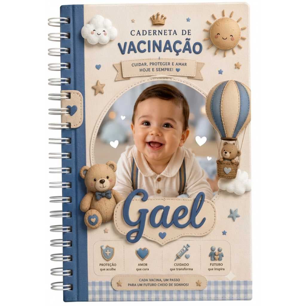 Caderneta De Vacinação Personalizada Bebê Com Foto E Nome | Capa Dura Wire-O Presente Infantil