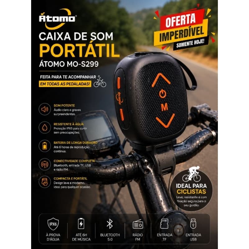 Caixa de Som Bluetooth Portátil Resistente à Água para Ciclismo