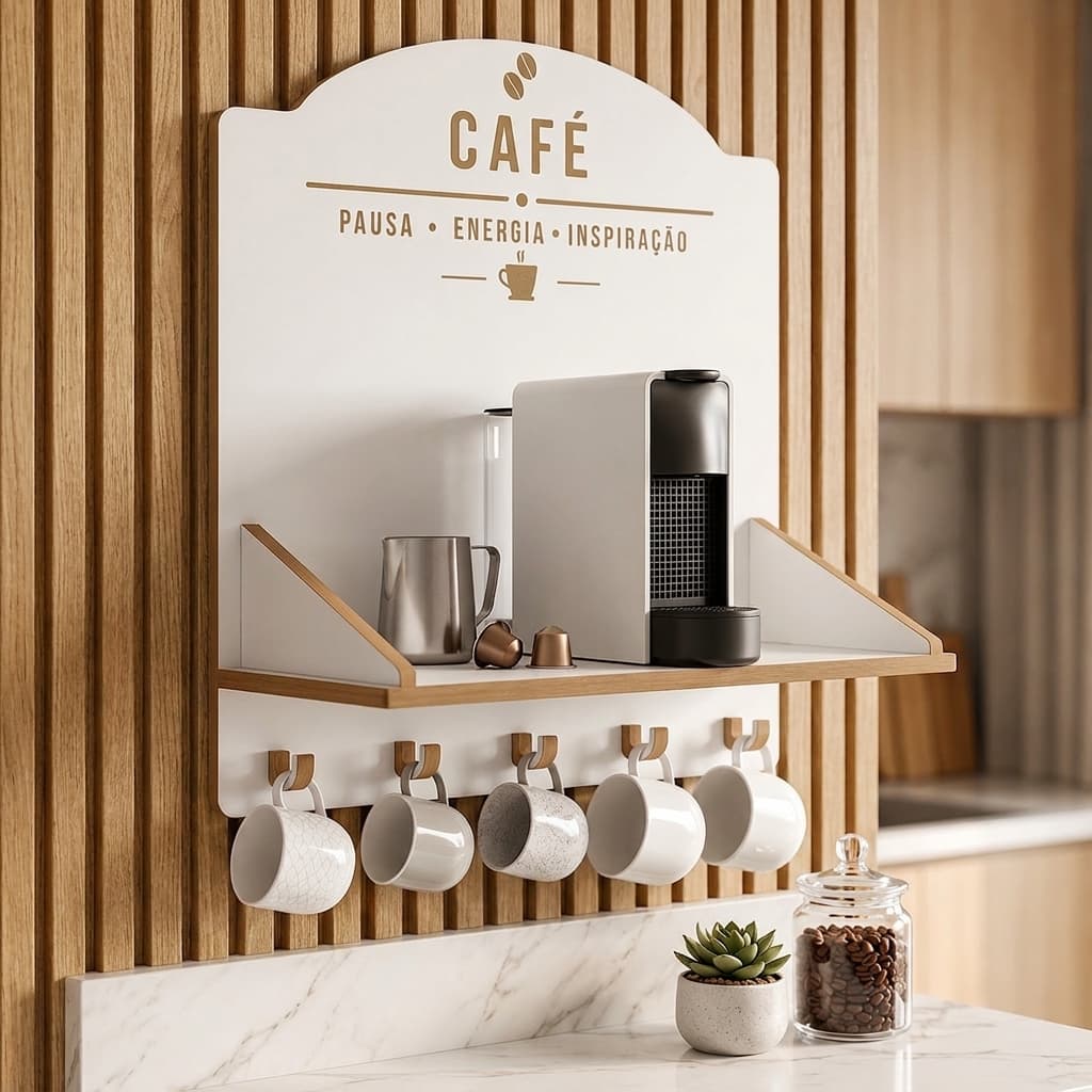 Suporte Prateleira Parede Cantinho Do Café Organizador Mdf Para Maquina Café Cafeteira Branco
