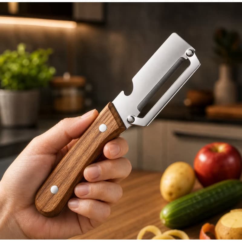 Faca multifuncional para descascar frutas, faca de aço inoxidável com cabo de madeira, descascador de frutas e vegetais,