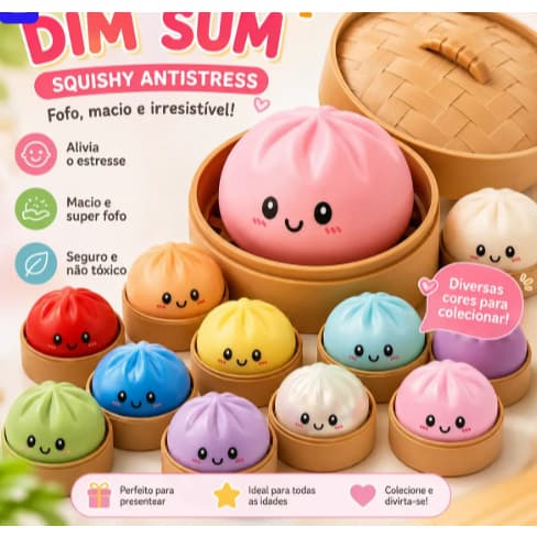 Dumpling Squishy Bolinho Baozi Surpresa Bun Kawaii AntiEstresse– Super Macio e Divertido