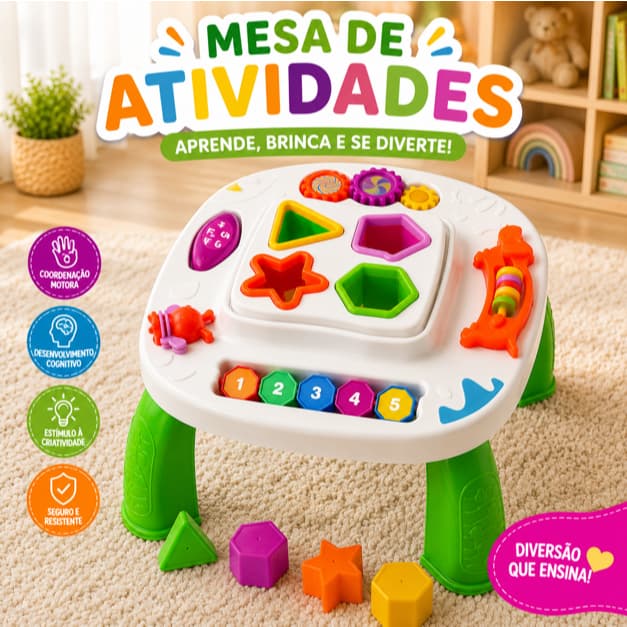 Mesa Didática Infantil Educativa Bebê Brinquedo Interativo Atividades Coordenação Motora Encaixe