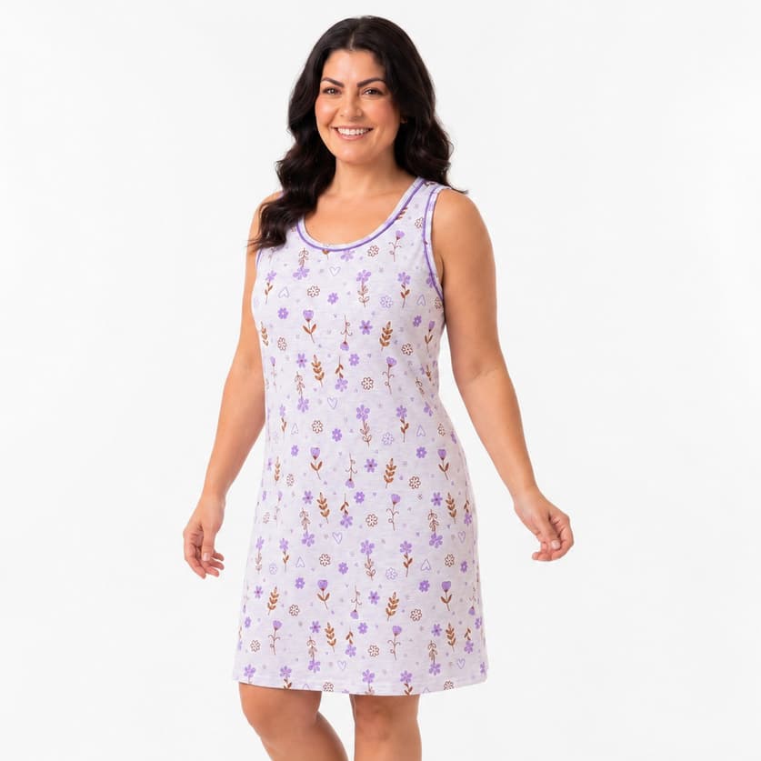Camisola Feminina Regata Malha Estampada Confortável para Dormir Dia a Dia Verão