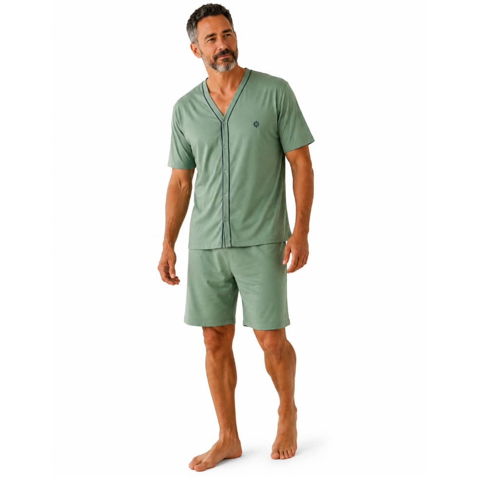 Pijama Masculino Botão Pós Cirúrgico Manga Curta Short Qualidade Conforto