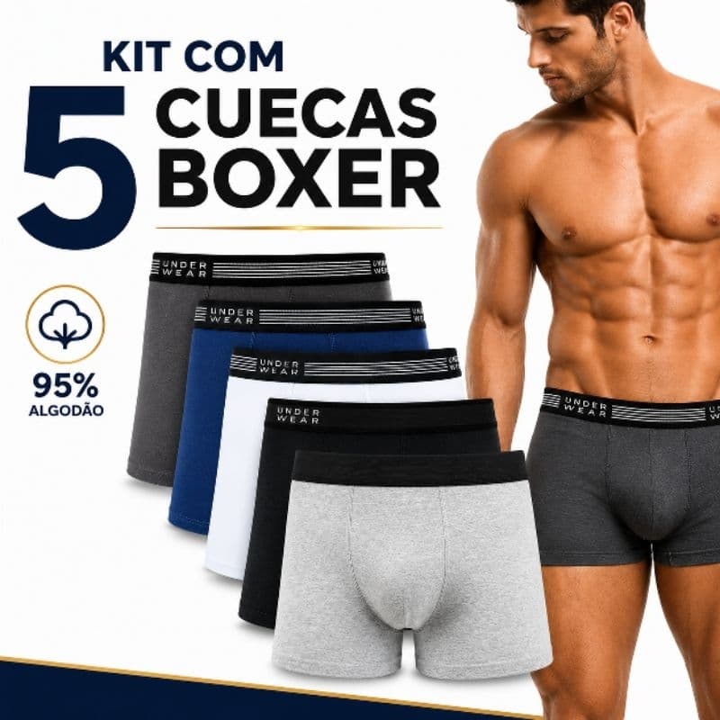 Kit Com 5 Cuecas Boxer Masculina Adulto Em Algodao Respiravel Cores Sortidas