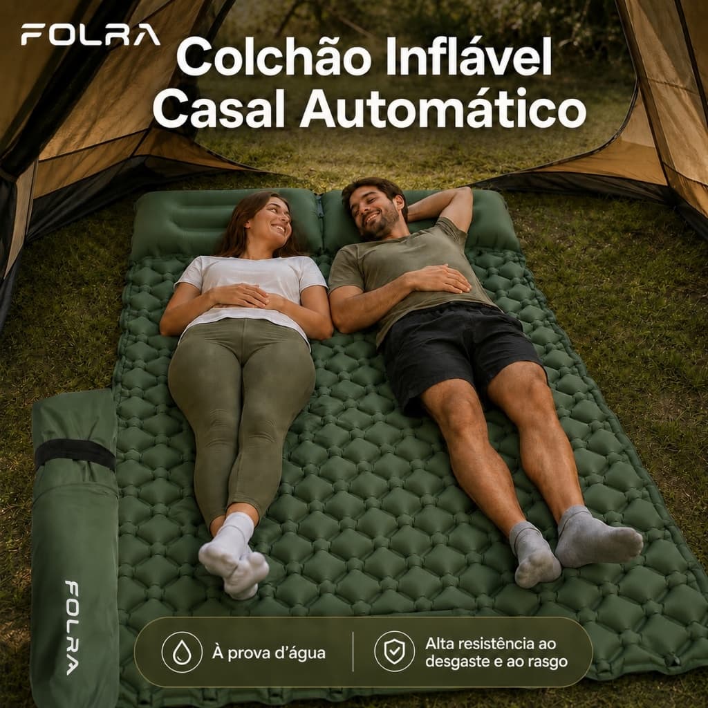 Colchão Inflável Casal Automático FOLRA Sleeping Pad Para Acampar Portátil Ar Livre Externo 190x120x5cm