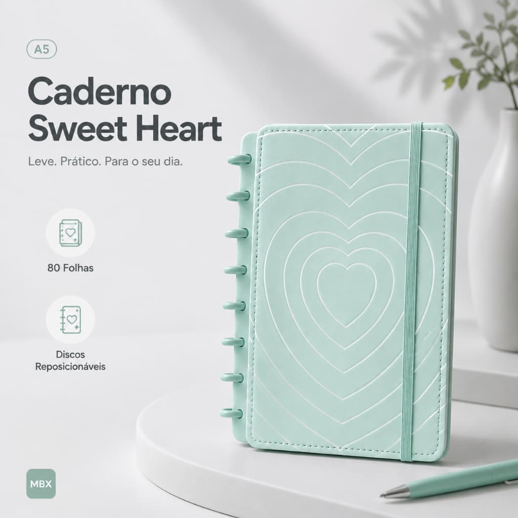Caderno de Discos A5/B5 80 Folhas Reposicionável Capa Premium com Elástico Escola Faculdade Bullet Journal
