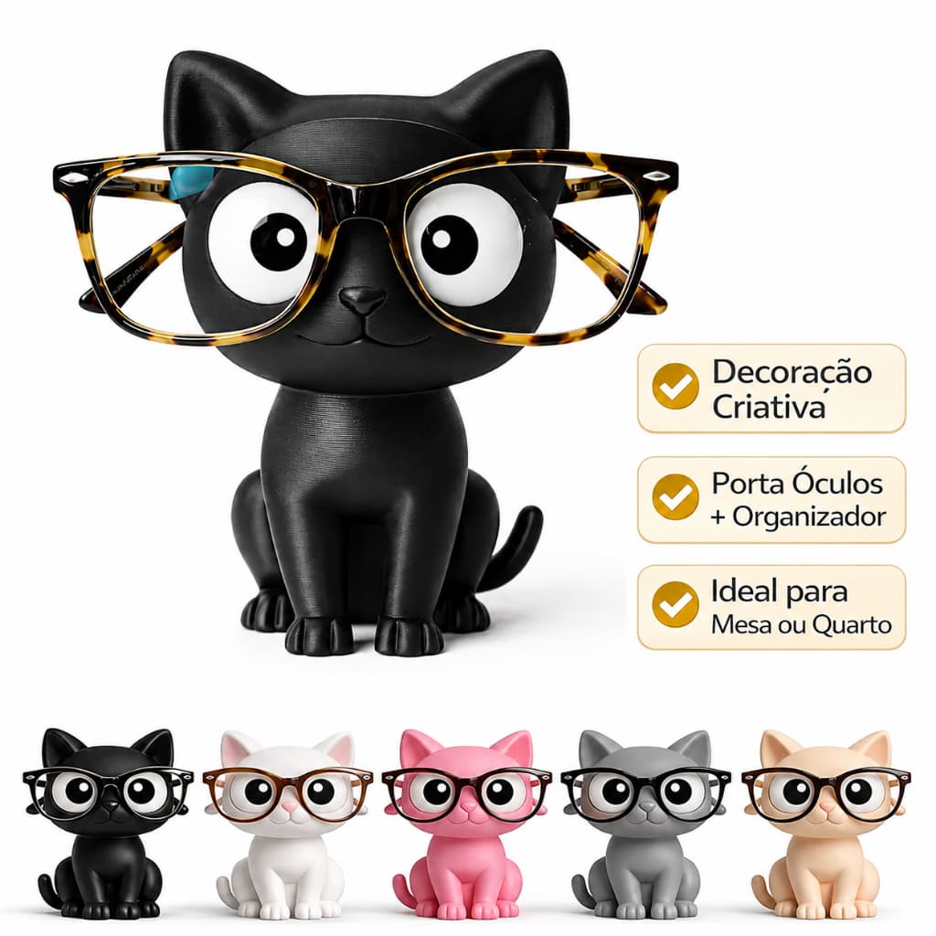 Suporte para Óculos Gatinho Porta Óculos Decorativo Organizador de Mesa Home Office Presente Criativo