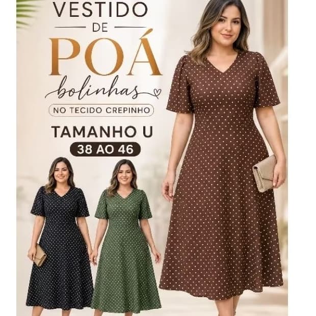 Vestido gola V plus zise Anos 60  Poá Bolinha Vintage Retrô Moda Feminina veste 38 ao 46