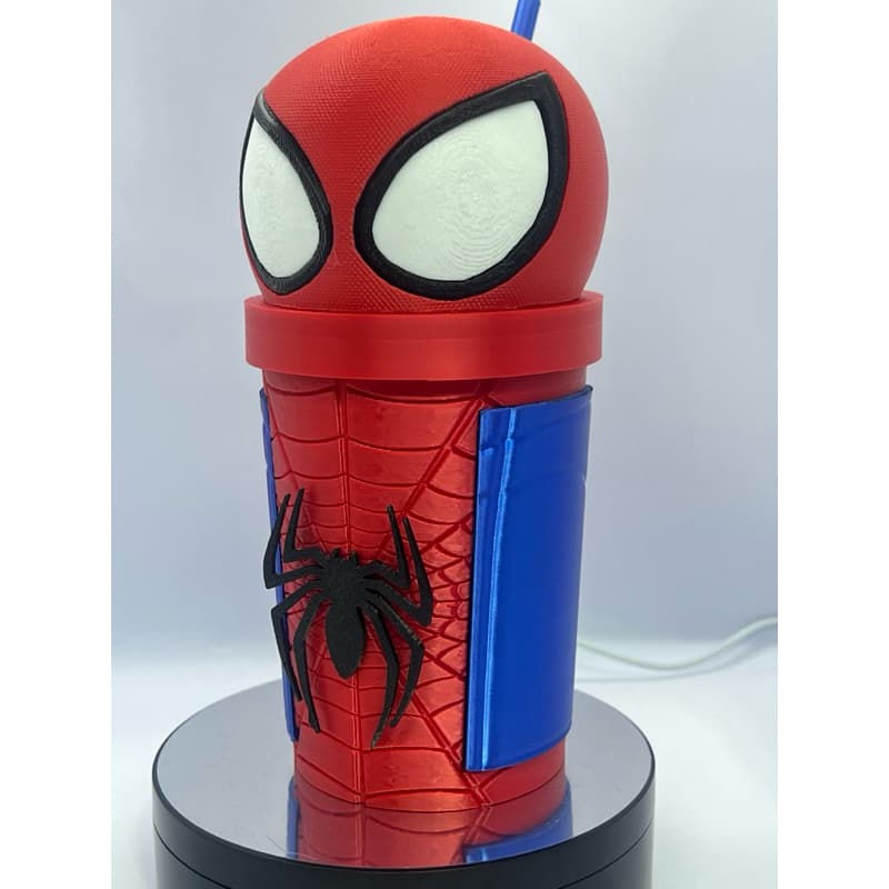 Copo Homem-Aranha 3D com Tampa e Canudo | Porta Copo em PLA | Presente Geek e Infantil