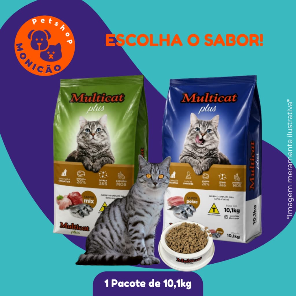 MultiCat ração para gatos 10,1kg sabor mix ou peixe - 26% de proteína