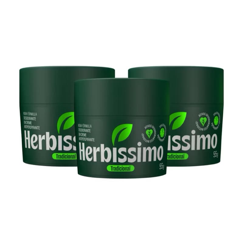 Kit Desodorante Em Creme Antitranspirante Herbíssimo Tradicional 55g