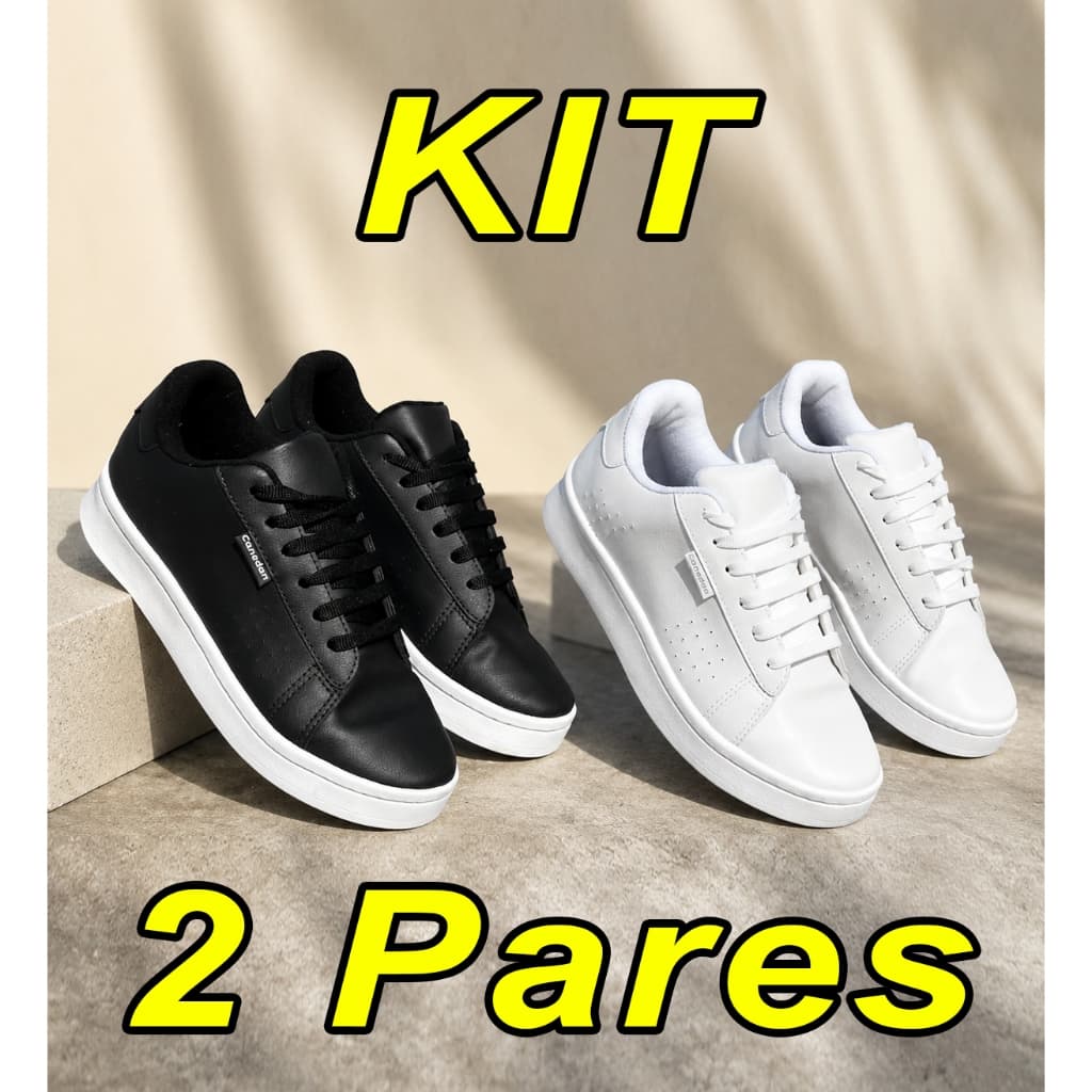 KIT 2 TENIS CASUAIS MASCULINOS SAPATENIS DE COURO SINTETICO ESPORTIVO