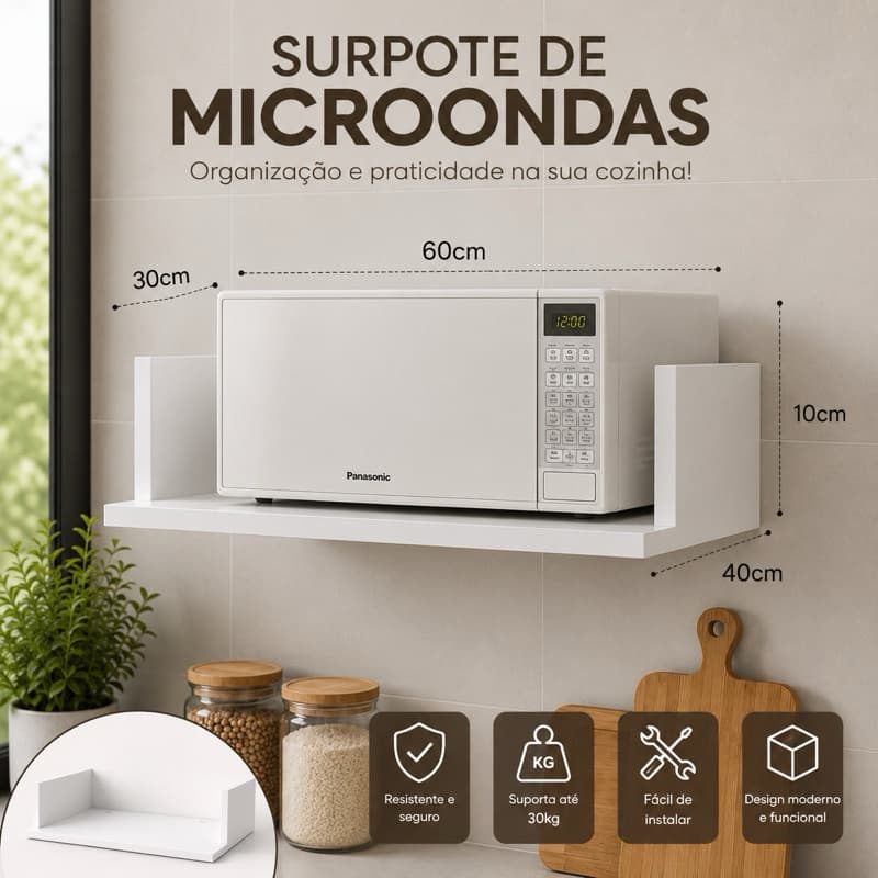 Suporte Nicho Para Microondas em Mdf Branco Reforçado Formo Arfryer Multiuso