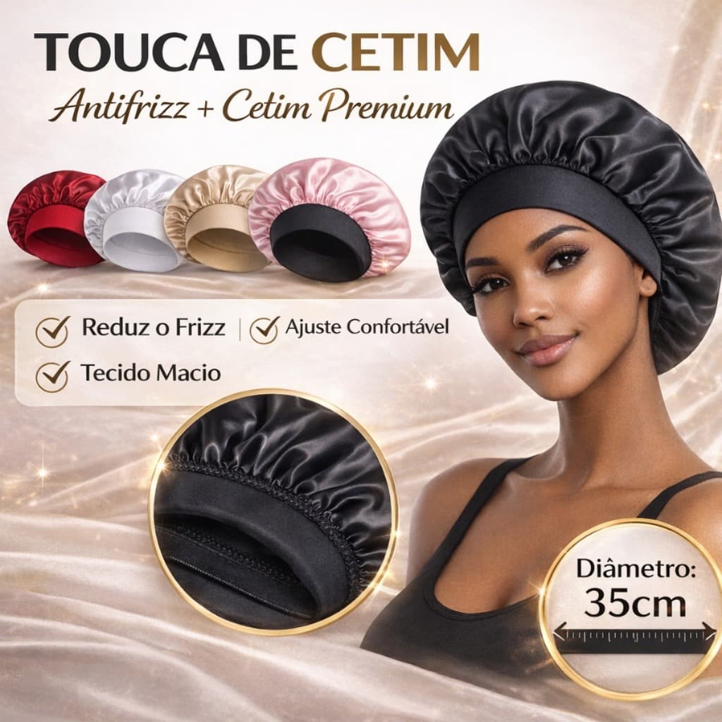 Kit 4 Toucas de Cetim com Faixa para Dormir Anti Frizz