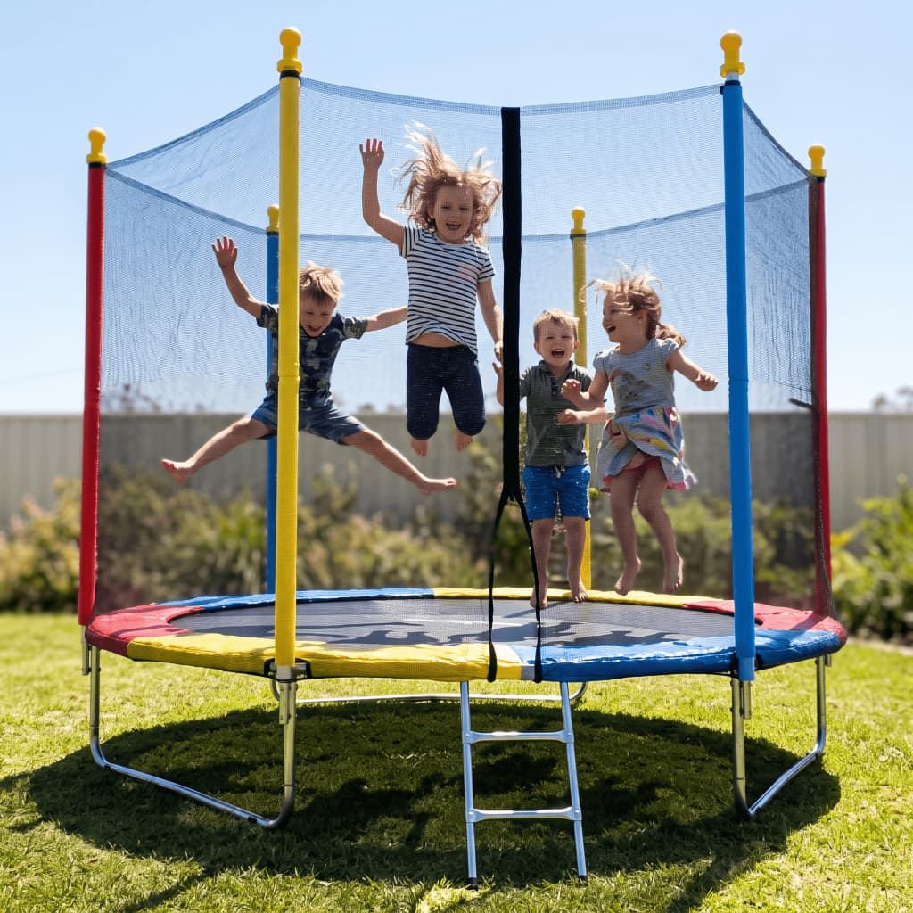 Cama Elástica Infantil 2,44M Pula Pula Trampolim Mini com Rede de Proteção Colorida Aço Galvanizado Infantil Presente